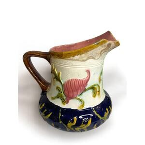Wardle Signed Antique Majolica 7 Inch Pitcher Seashell Vibrant